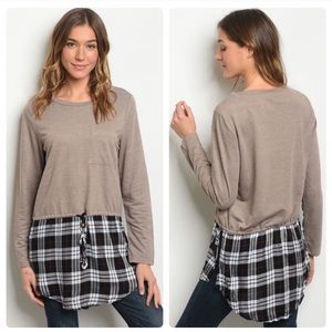 Super Cute Mocha and Plaid Top | S | M | L | NWT